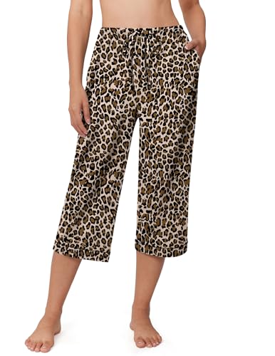 Image of Ekouaer Womens Pajamas Pants Capri Pj Bottoms with Pockets Sleep Pants | Comfy Drawstring Printed Soft Lounge Pants for Home, Daliy Wear