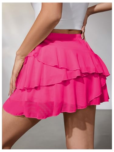 MakeMeChic Women's Y2K Sheer Mesh Mini Skirt Ruffle Hem Drop Waist Layered Tie Side Short Skirts2