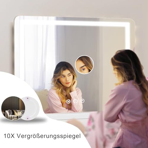 baklon Espejo de Maquillaje con iluminación, Espejo de Hollywood con luz LED, Regulable, Espejo de Maquillaje, 3 Modos, 58 x 43 cm, Espejo de Mesa con USB 10 aumentos, para Dormitorio y tocador - imagen 6