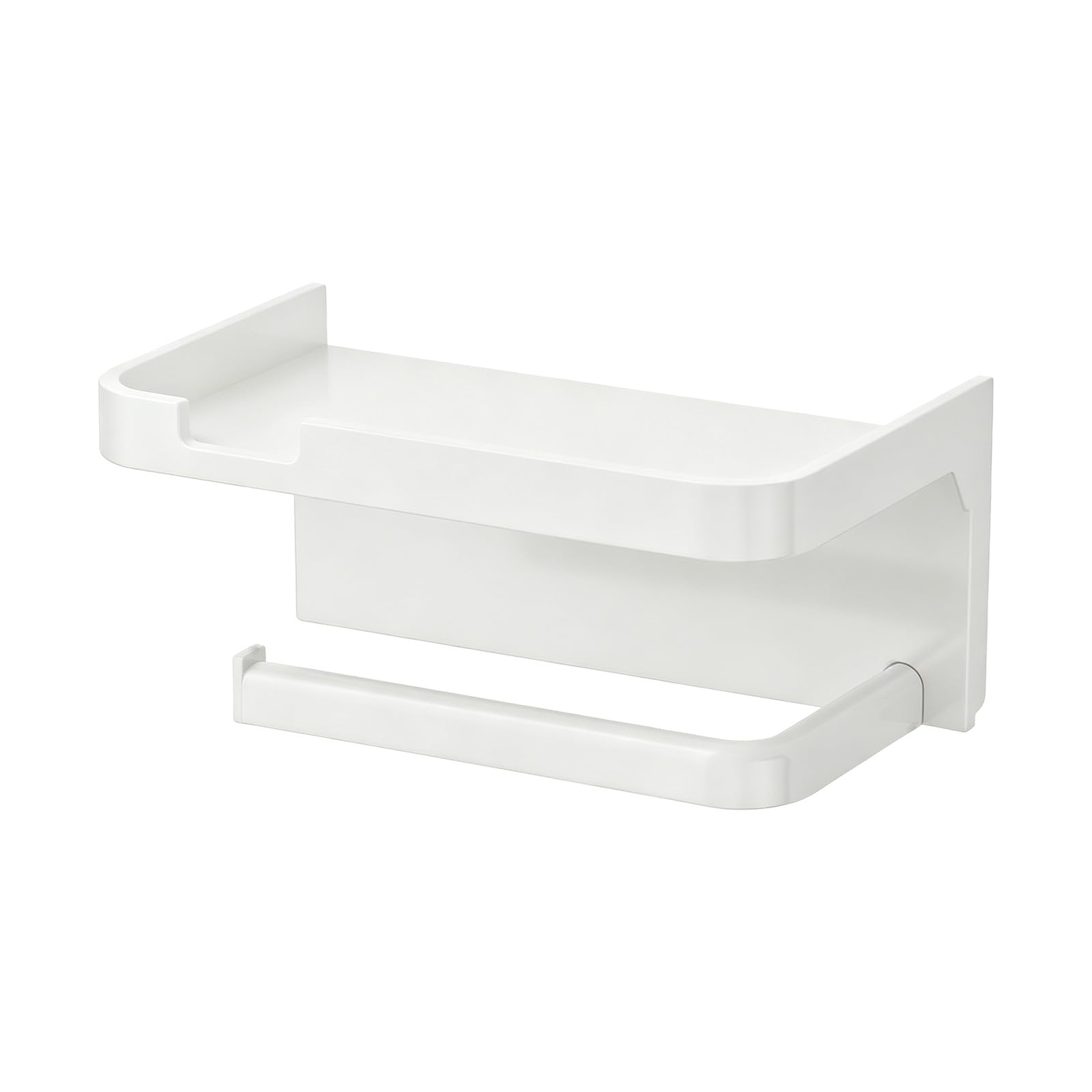 Qusinfc Modern Wall Shelf with Phone Stand and Toilet Roll Holder, Design, Easy Mounting for Bathroom Space Saving Multipurpose Wall Planner