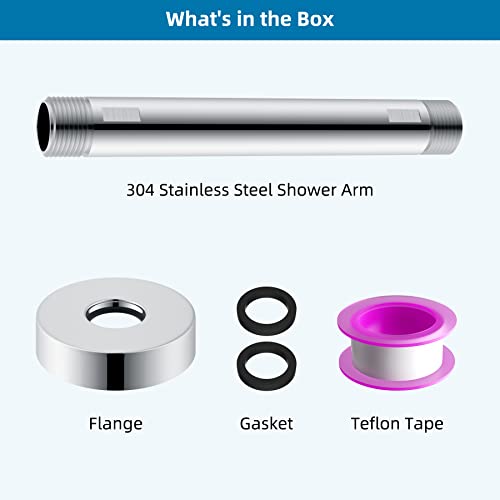Hibbent All Metal Ceiling Mounted Shower Arm, 6 Inch Shower Head Extension Arm With Flange, Stainless Steel Straight Shower Arm For Fixed High Pressure Rain Shower Head, Shower Head Extender, Chrome #TOP5