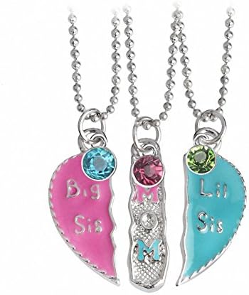 TISDA Mother Daughter Necklace Gift Set, Big Sis Lil Sis Mom Jewelry Necklace with Shiny Crystal Charm (Crystal)