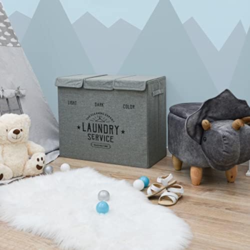 DuneDesign 3 Section Laundry Basket Grey with Lid - 84L Foldable Laundry Sorter 3 Compartments for Bedroom Bathroom Baby - 3 Part Laundry Separator Basket - Wash Bin Lights and Darks