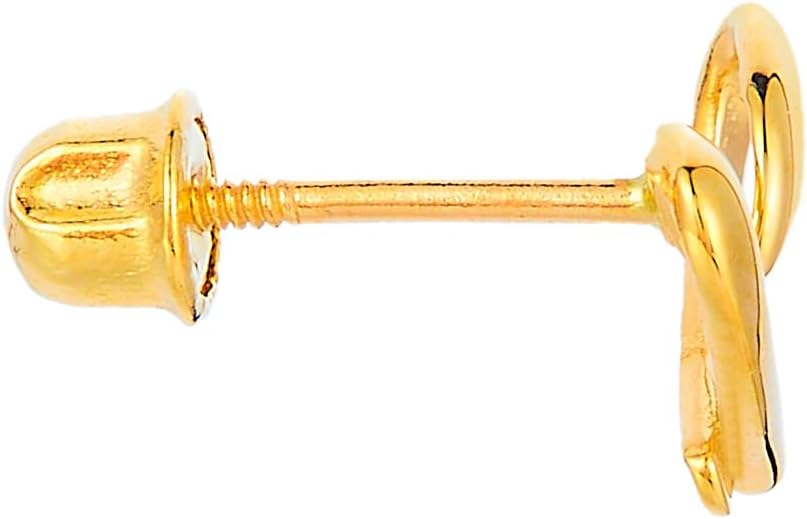 14k REAL Yellow Gold Heart Stud Earrings with Screw Back