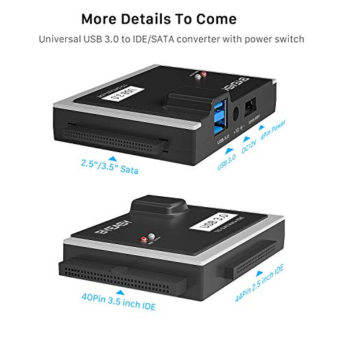 BYEASY SATA/IDE to USB 3.0 Adapter, USB-A and USB-C Plugs Hard Drive Adapter for Universal 2.5"/3.5" Inch IDE and SATA External HDD/SSD with 12V 2A Adapter, Support 12TB for Windows and Mac OS HD02 - Thumbnail 5