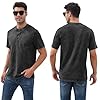 Anelune Men's Distressed Henley Shirts Vintage Short Sleeve T-Shirt Washed Cotton Casual V-Neck Button Tee Tops Black 2XL #2