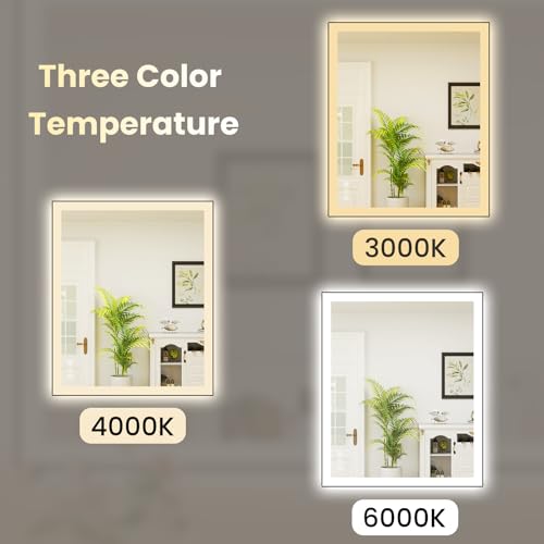 Image of WTTY 30 inchX36 inch LED Bathroom Mirror with Black Frame, Bathroom Vanity Mirror with Lights for Wall, Front Light and Backlit, Anti-Fog, Dimmable, 3 Colors, Shatterproof, Memory, Horizontal /Vertical