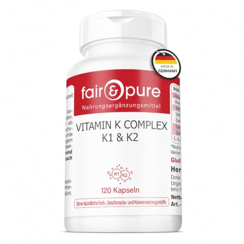 Fair & Pure® - Vitamina K1 y K2 - Complejo de Vitamina K - Vegano - Alta pureza - 120 Cápsulas