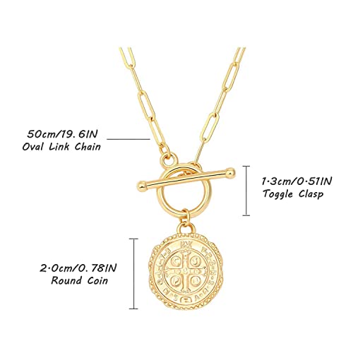 SOFYBJA Saint Benedict Necklace Drop 18K Gold Toggle Medallion Coin Cross Pendant Necklaces Religious Jewelry Catholic Gift for Women3