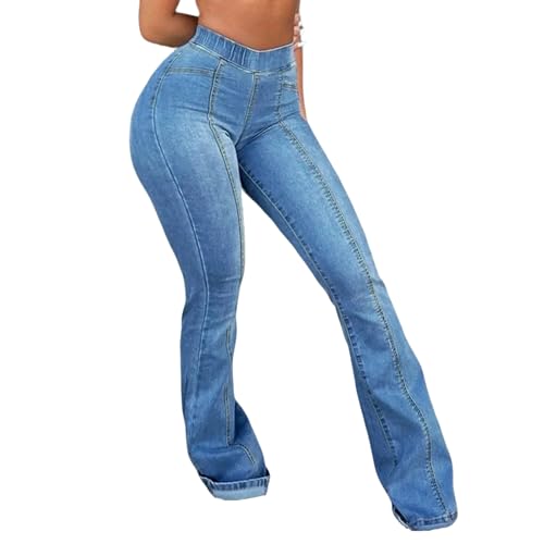 fanmpghleoo Flare Jeans for Women High Waisted Pull On Jeans Stretchy Butt Lifting Denim Pants Elastic Waist Flare Pants