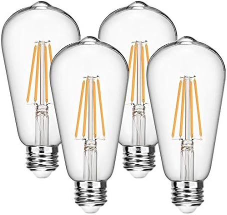Seaside village Vintage 4-Pack LED Edison Bulbs 60 Watt Equivalent 6W Dimmable Filament Light Bulb 600 Lumen Soft White 2700K ST64 Antique E26 Medium Base for Decorative Bedroom Office