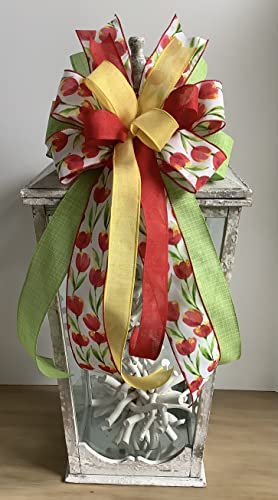 Spring Wreath Bow, Tulip Wreath Bow, Spring Lantern Bow, Handmade