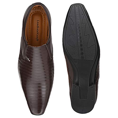 Image of Leatherkraft Striped Formal Slip-On Shoes