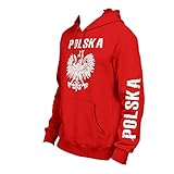 Polska Hoodie Polen Pulli Pullover Adler hochwertige Verarbeitung Fußball (Rot)