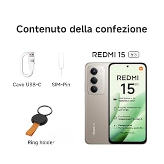 XIAOMI Redmi 15 5G, Smartphone 8+256GB, Display FHD+ da 6,9" 144Hz, Snapdragon® 6s Gen 3, Camera principale da 50MP, 7000mAh, Garanzia di 2 anni, Nero, Caricabatterie non incluso