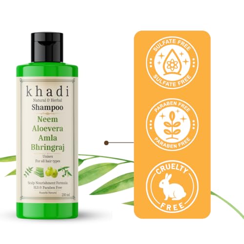 Image of Khadi Neem Aloe Vera Amla Bhringraj Shampoo | Scalp Nourishment & Hair Strength | Khadi Herbal Shampoo for Women & Men | Sulfate, SLS & Paraben Free 210 ml