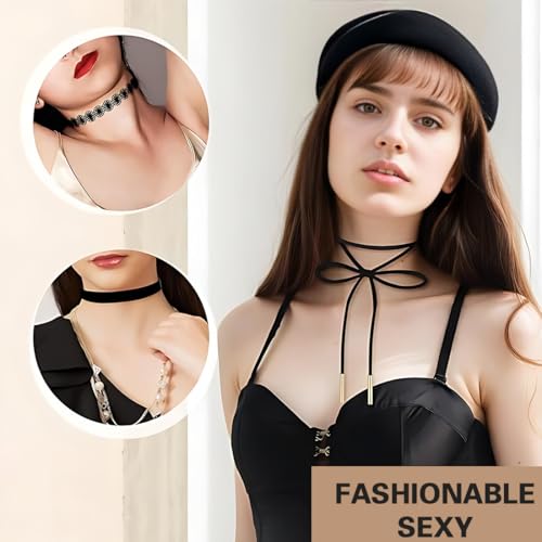 XYTAHDM 11 Stücke Gothic Choker Halsband für Damen, Leder Kettenset mit Metall Ring - Schwarz Punk Rock Kragen Zubehör
