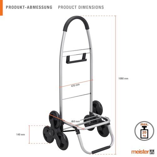 Meister Einkaufstrolley Schwarz, 54 + 5 L - 3x3 Treppensteiger - Klappbarer Einkaufsroller mit Kühlfach – Abnehmbare, regenfeste Tasche – Mit Aufhängung für Einkaufswagen – Bild 3