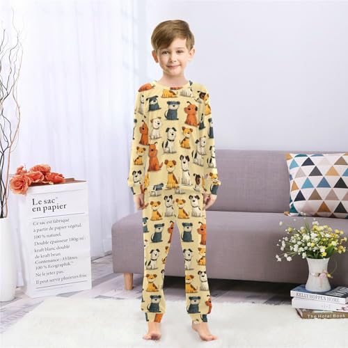 Long Sleeve Pajama Set for Girls Boys Kids,Cute Dogs Cats Pattern Print Comfy Nightwear Soft Loungewear,Family Matching PJs Underwear Set 4T4