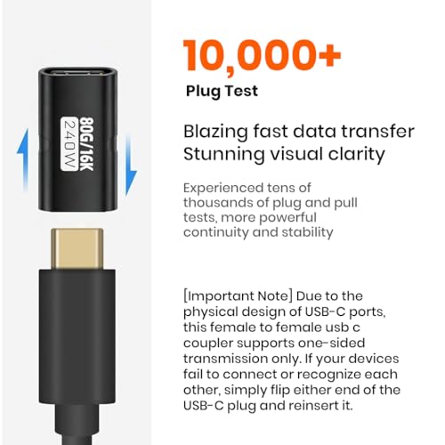 Image of ZORBES 2Pcs PD 240W USB C Female to Female Adapter, 80Gbps Data Sync Type C Connector with 16K@60Hz Video Output USB C Coupler Bidirectional Converter for iPhone 17 /16 /15, Thunderbolt 5 /4, MacBook