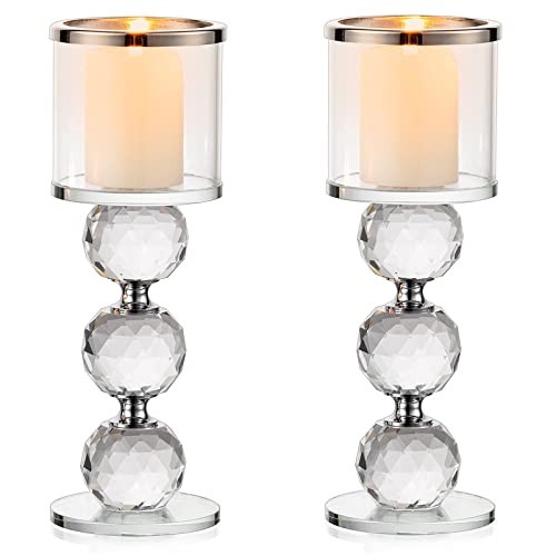 Sziqiqi Support pour Bougies Piliers en Cristal, 2 Chandelier Bougeoir en Verre Transparent, Moderne Candélabre Photophore pour Table Deco Salon Noel Maison...