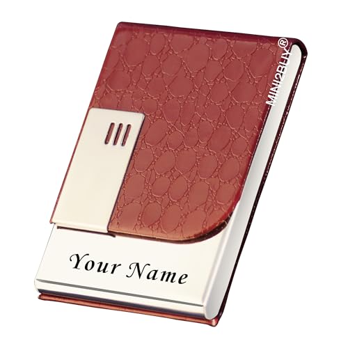Image of Engraved Your Name Customized On Vertical Card Holder -Luxurious Unisex Design-RFID Blocking Stainless Steel 1 x 10 x 6 cm for Credit|Debit|ATM|Business Visiting Corporate Gift (Marron-PTI)