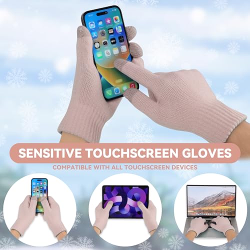 OZERO Scarf and Gloves Set for Women: Warm Knit Touchscreen Glove Slouchy Polar Fleece Lined Beanie Hat Scarf4