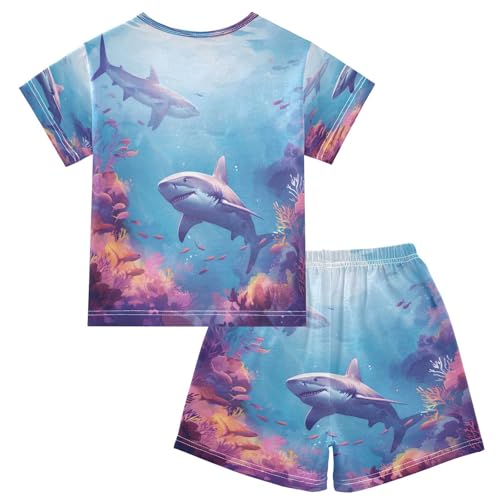 senya Short Sleeve Pajamas Sets Summer Cotton Sleepwear Shark Coral2