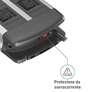 Electraline 61916 Multipresa Alu-Line 12 Posti Polivalenti (Schuko +10/16A) con 2 Interruttori indipendenti, Cavo 2M H05VV-F 3G1.5mm, con Corpo in Alluminio, con protezione per sovraccarico