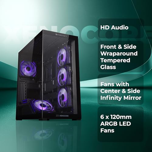 Image of Zebronics Premium Gaming Case, Mid-Tower, EATX, ATX, Upto 360mm AIO Support, 6 ARGB Fans with 2 Reverse Blade Fans, Type-C, USB 3.0, Vertical GPU, Magnetic Dust Filter (Xenocore, Black)