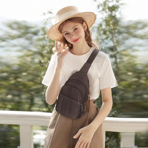 Image of Viverte Quilted Puffer Crossbody Bags for Girls Gifts for Teen Girls Sling Bag Lightweight Cross Body Bubble Purse Shoulder Bag for Travel (Coffee)