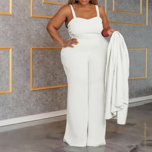 IyMoo Women's Plus Size 3 Piece Sets Outfit Tracksuit Crop Top Blazer Jacket and Wide Leg Long Pants Jumpsuit Romper Suits3