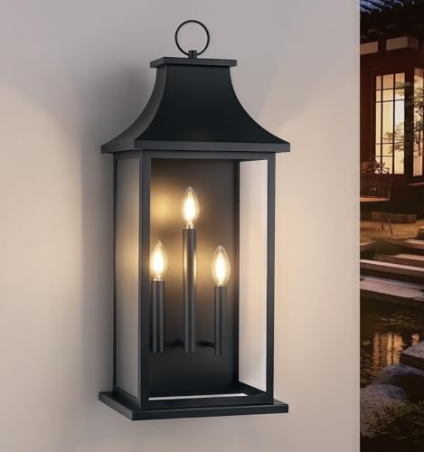 Image of 28'' Extra Large Outdoor Wall Sconce 3-Light Black Exterior Wall Lights