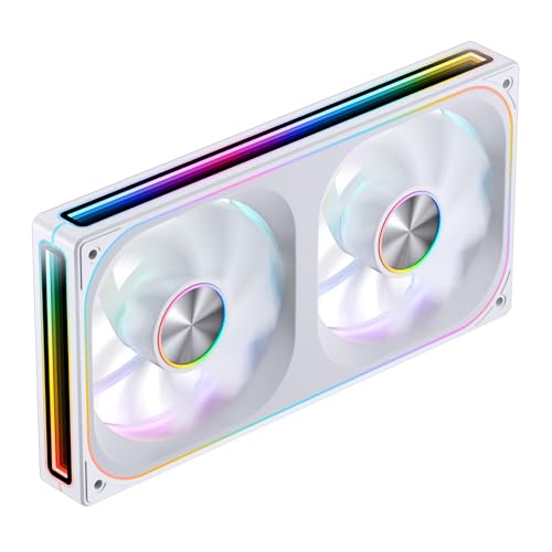 Image of JONSBO ZA-240WR (Reverse) PC Case Fan,All(2)-in-One,Single Frame Unit with 2x120mm 3Pin ARGB,PWM, Reverse Blade Silent with 4-Sides Infinity Mirror Fan,Aluminum Nameplate,28mm Thick White