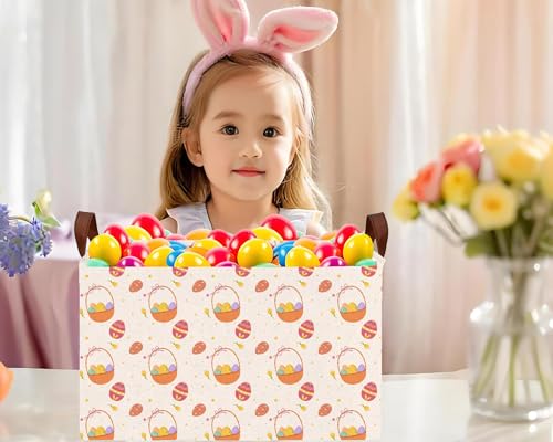 Image of Large Rectangular Easter Baskets Empty Waterproof Boy Toy Box Foldable Kid's Gifts Storage Bin Spring Room Decor(Small Round Dot Gift Basket Egg)