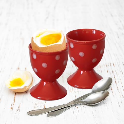 Cinf Ceramic Egg Cup Red Set of 2 Porcelain Holder Breakfast Boiled Cooking Easy to Clean Childhood Memories Kitchen