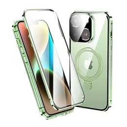 KMXDD Magnetic Case for iPhone 15 Plus Case Compatible with Magsafe Ring Stand Screen Protector Camera Lens Protector 360 Full Body Protective Clear Case (15Plus, Green)