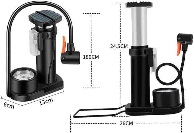 Bomba De Ar Com Manômetro Medidor, Suporte de Pé, Fácil e Rápido, Ideal Para Encher Pneu, Colchão, Bola, Carro, Moto, Bicicleta, Material Em Aluminio, Bico de Enchimento Duplo, Portátil e Resistente