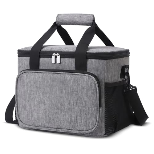 サーモス クーラーバッグ 保冷保温バッグ 15L/25L 大容量 2WAY手持ち&肩掛け 折りたたみ コンパクト収納 防水 防油 保冷8時間 アウトドア/ピクニック/買い物 ブラック/グレー (グレー, 15L)