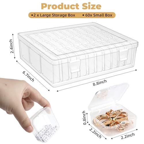 Image of 62Pcs Small Bead Organizer Box, Clear Plastic Storage Cases, Mini Transparent Bead Storage Containers with 200Pcs Stickers for Beads Jewelry Craft Earring Ornament