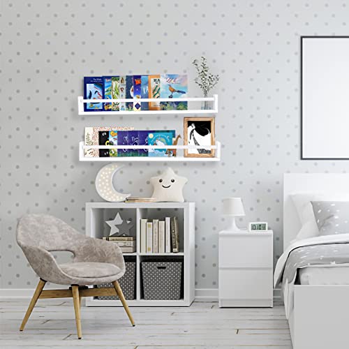Azsky Nursery Room Shelves 36 Inch White Floating Bookshelves For Kids Wall Mounted Wood Floating Book Shelf And Picture Ledge For Frames Living Room Decorative Organizer Set Of 2 #TOP3