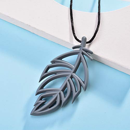 Image of Sensory Chew Necklaces for Fidgety Kid Adult Boys Girls Calm Down,Fidget Necklace for 3+,Chewlery Leaf Feather 2 Pack