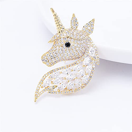 Rhinestone Unicorn Brooch For Women Girls Unisex Fashion Dainty Crystal Cz Golden Cute Animal Horse Brooch Lapel Pin Dress Suit Accessories Christmas Birthday Mother's Day Jewelry Gift #TOP2