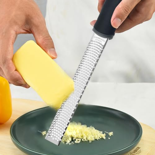 Lemon Zester Grater with Handle, Multi-use Kitchen Tool for Zesting Fruits, Grating Vegetables, Cheese, and Spices, with Protective Cover & Cleaning Brush