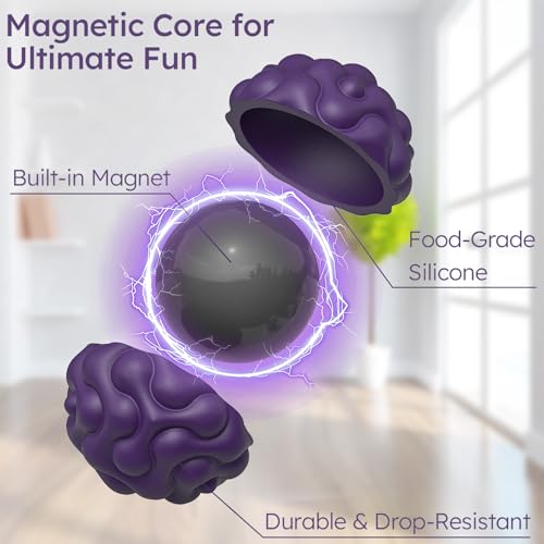 Silicone Magnetic Balls, Fidget Toys for Adults &amp; Teens, 6PCS Stress Balls Sensory Toy, Quiet Magnet Desk Fidgets with Textured, ADHD Anxiety Relief Items, Fun Stocking Suffers Gifts (Purple)