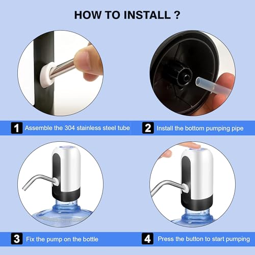 Image of Sulfar USB Charging Automatic Stainless-Steel Plastic Drinking Portable Electric Switch Water Dispenser for Universal 5 Gallon Bottle (7.5x13 cm) Black & White, 6 Liters