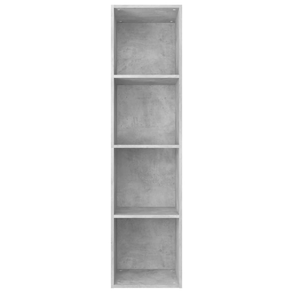 Bibliothek mit 4 Fächern, Betongrau, 36 x 30 x 143 cm, Holz | Horizontale Verwendung als TV-Schrank, einfach zu montieren, Reinigung mit feuchtem Tuch, vielseitig im Wohnzimmer