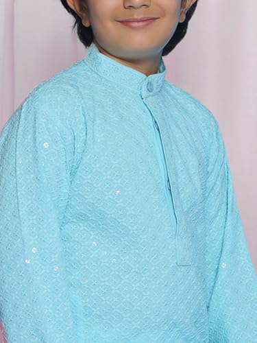 Image of AJ DEZINES Chikankari Kurta For Boys- Ethnic Wear | Embroidery Chikankari Sequined | Traditional & Festive Outfit | Cotton Stylish Boys Kurta | Perfect For Wedding & Family Function