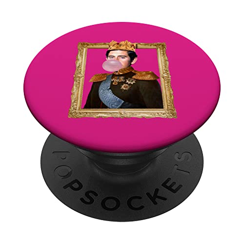 KING Young Prince Charles Blowing Bubble Gum Coronation Meme PopSockets Swappable PopGrip, Black