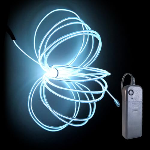 mvthenxi EL Wire - Portable Controller Adapter Neon Light, Cuttable Glowing Neon Strip for DIY Decoration. (White, 1pack-5m)